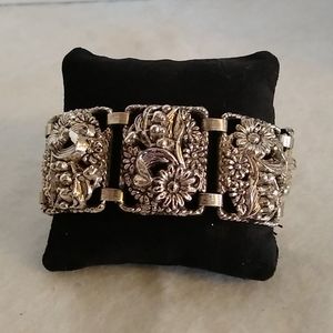 Sarah Coventry Silver Floral Bangle Cuff Bracelet